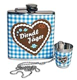 Flachmann Dirndljäger Set incl. Schnapsglas mit Kette im Geschenkkarton