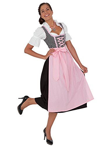 3-tlg. schwarzes Dirndl Lang mit weißen Punkten