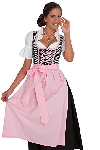 3-tlg. schwarzes Dirndl in Lang mit weißen Punkten