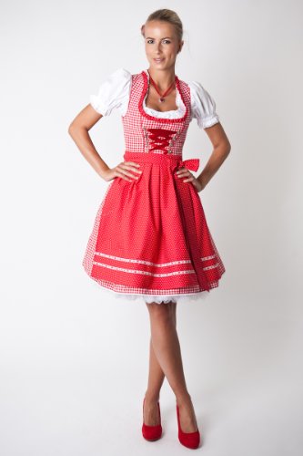 Ludwig & Therese Trachten Dirndl-Set Rosalie rot/weiss mini